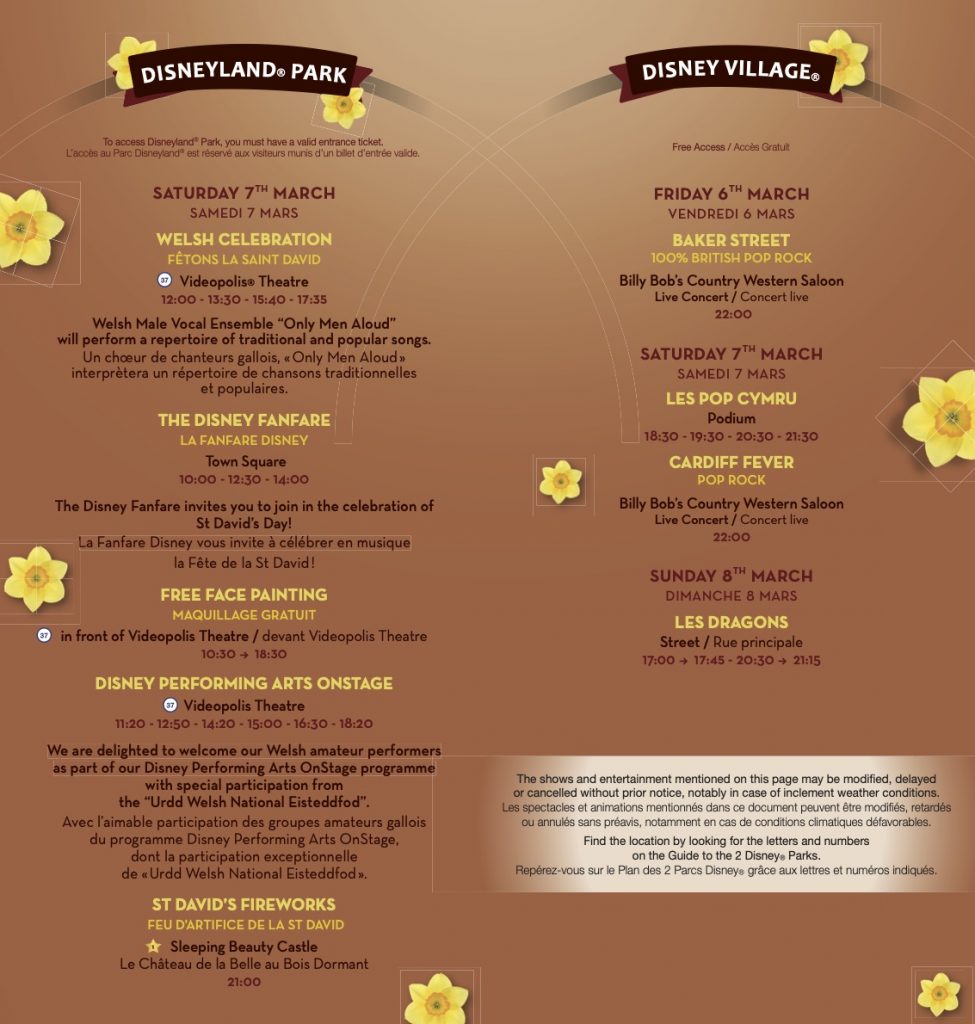 Disneyland Paris - Saint David's Welsh Week-end - Programme 2020