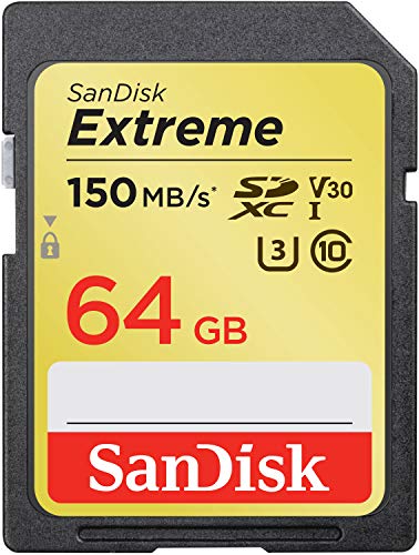 Carte mémoire SDXC SanDisk Extreme 64 Go jusqu'à 150 Mo/s, Classe 10, U3, V30 (B07H42L4TJ)