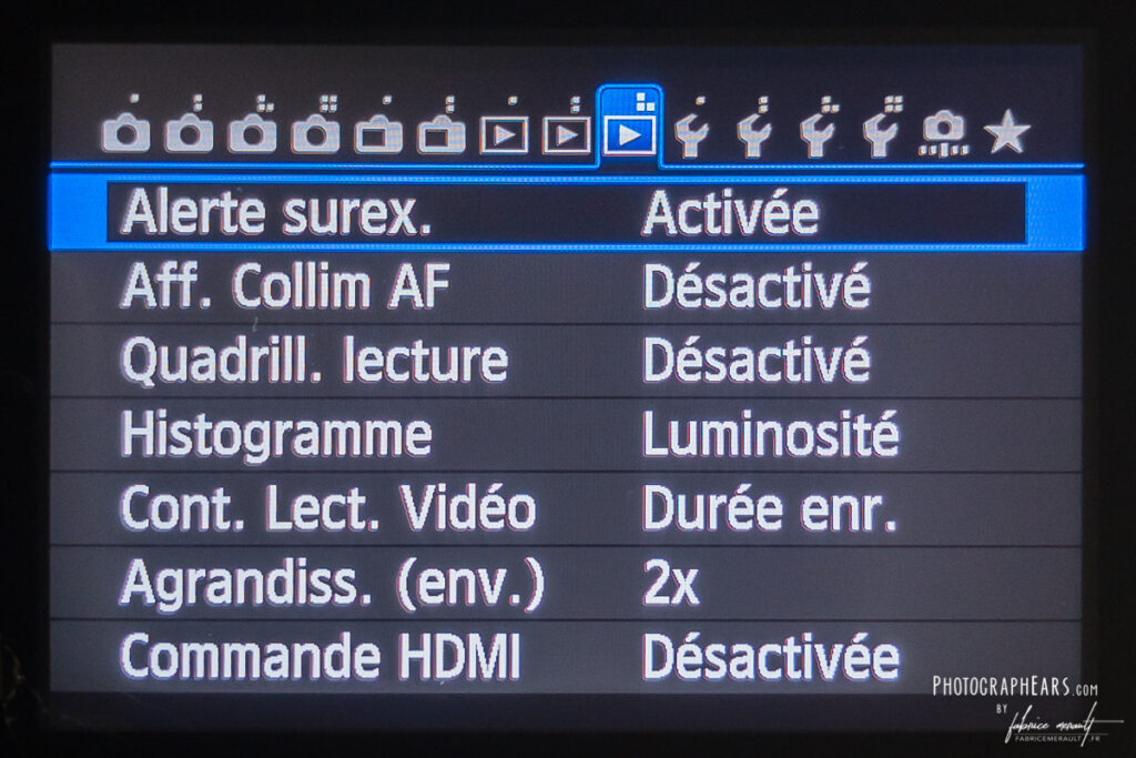 Apprendre la photo, les configurations indispensables - Alerte de surexposition