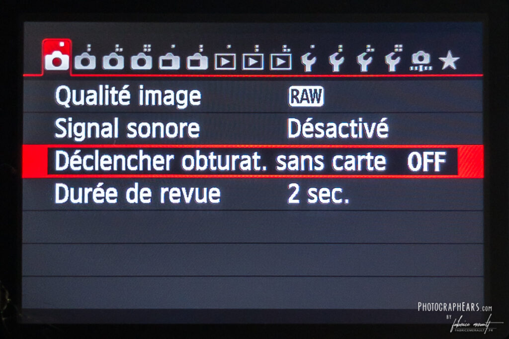 Apprendre la photo, les configurations indispensables - Déclencher sans carte mémoire