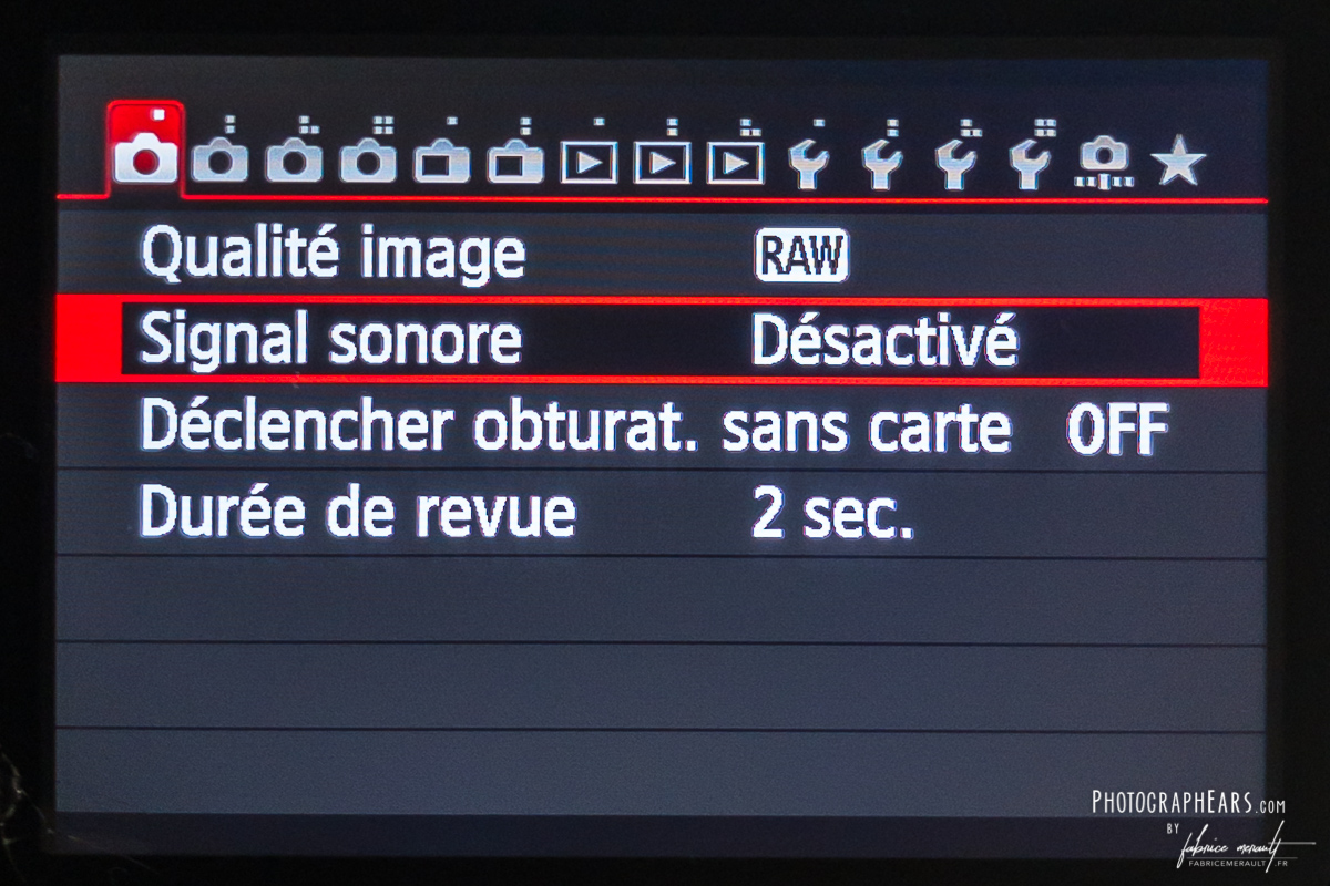 Apprendre la photo, les configurations indispensables - Signal sonore